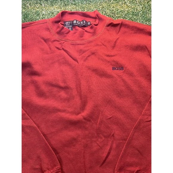 Hugo Boss Sweater Mens 2XL XXL Red Maroon Cotton Solid Knit Slim Crew Pullover - Picture 2 of 6